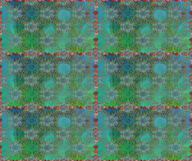 Kabile sanatı boho baskısı, klasik çiçek arkaplanı. Arkaplan dokusu, duvar kağıdı, yeşil ve mavi renkli çiçek teması. Soyut etnik raster pürüzsüz desen.