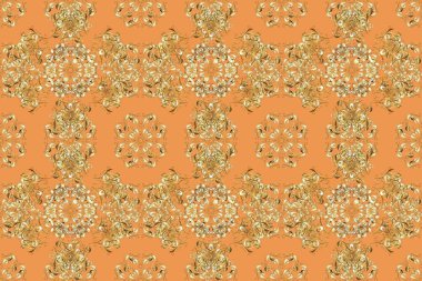 Kusursuz kraliyet lüksü, altın barok kumaş rengi. Kusursuz desenli altın antika ortaçağ dekoratifi, yapraklar ve bej, yeşil ve nötr renklerde altın desenli süslemeler..