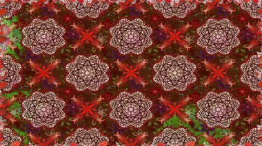 Küçük çiçekte hoş bir çiçek deseni var. Kahverengi ve kırmızı renklerde parlak çiçekli, soyut, pürüzsüz desen. Çiçek elementli zarif raster dokusu..