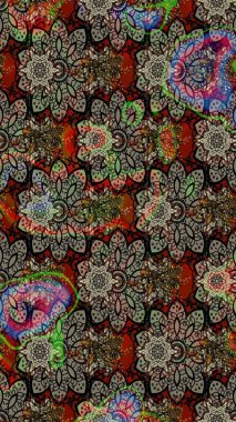 Raster illustration. Raster illustration. Sketch flowers pattern. Flowers on gray and brown colors. In asian textile style.