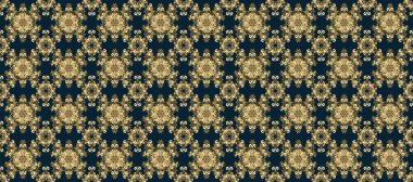 Altın elementlerle mavi ve kahverengi renklerde altın desen. Süslü dekorasyon. Lüks, kraliyet ve Viktorya dönemi konsepti. Raster klasik barok çiçeksiz altın desenli..