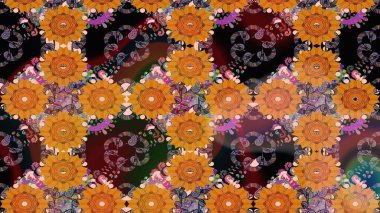 Turuncu renkli çiçekler. Raster düz çiçek çizim deseni. Tasarım hediye paketi, tebrik kartları, posterler ve afiş tasarımı.