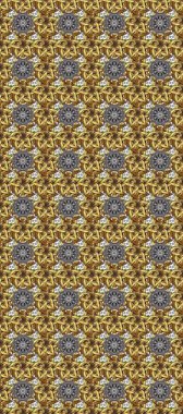 Gold metal with floral pattern. Raster golden floral ornament brocade textile and glass pattern. Brown, gray and neutral colors with golden elements. Seamless golden pattern.