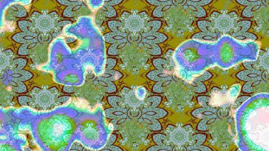 Raster illüstrasyonu. Küçük çiçekli yay deseni çiz. Suluboya tarzında yeşil ve mavi renkler üzerine.