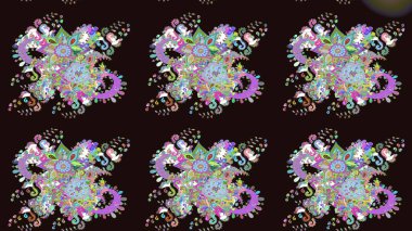 Raster illüstrasyonundaki çiçek desenli çizim. Renkli Bahar Teması eskiz kalıbı. Düz Çiçek Elementleri Tasarımı. Süslü kumaş deseni.