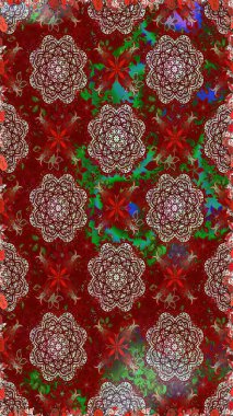 Renkli Bahar Temalı Kusursuz Arkaplan. Kırmızı renkte çiçekler. Sevimli çiçek raster deseni. Düz Çiçek Elementleri Tasarımı.