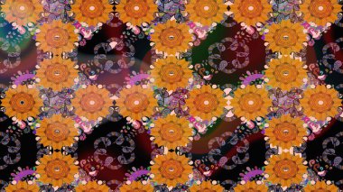 Hediye ambalaj kağıdı, tebrik kartları, posterler ve pankart tasarımı. Turuncu renkli çiçekler. Raster düz çiçek çizim deseni.