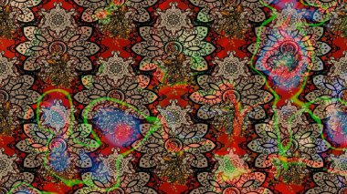 Soyut etnik raster çizim kalıbı. Kabile sanatı boho baskısı, klasik çiçek arkaplanı. Arkaplan dokusu, duvar kağıdı, kahverengi ve bej renkli çiçek teması.