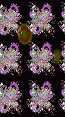 Şirin çiçek elementleri. Robot resim. Raster illüstrasyonu. Siyah ve yeşil renkte çiçekler.