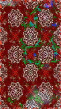 Renkli Bahar Temalı Kusursuz Arkaplan. Kırmızı renkte çiçekler. Sevimli çiçek raster deseni. Düz Çiçek Elementleri Tasarımı.