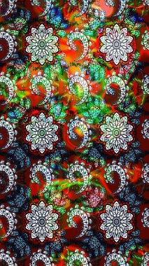 Raster illüstrasyonundaki çiçek desenli çizim. Kırmızı ve siyah renkte çiçekler.