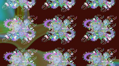 Raster illüstrasyonu. El çizimi çiçekli soyut çizim kalıbı. Kahverengi ve yeşil renkte çiçekler.