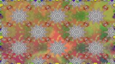 Kusursuz çiçek deseni. Raster illüstrasyonu. Asya tekstil tarzında. Düz Çiçek Elementleri Tasarımı. Güzel kumaş deseni. Renkli Bahar Teması Kusursuz Arkaplan.