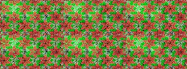 Düz Çiçek Elementleri Tasarımı. Renkli Bahar Temalı Kusursuz Arkaplan. Yeşil ve turuncu renkli çiçekler. Çiçeksiz desenli arka plan, yaz çiçekleri..