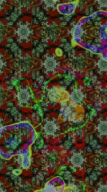 Eskiz arkaplan modeli. Raster - stok. Yapraklı çiçekler ve yeşil ve kahverengi renkli papatya çiçekleri..