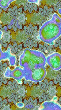 Raster illüstrasyonu. Çizim çiçek deseni duvar kâğıdı olarak kullanılabilir. Yeşil ve mavi renkte çiçekler.