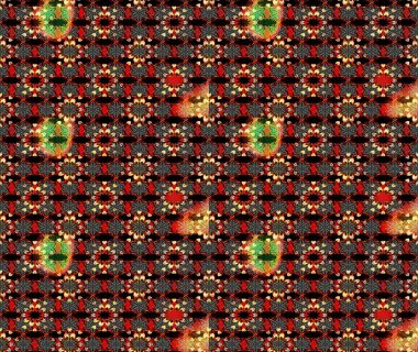 Suluboya elle çizilmiş çiçek desenli eskiz deseni. Parlak renkli fantezi çiçekleri, yapraklar, siyah ve kırmızı renkli tomurcuklar..