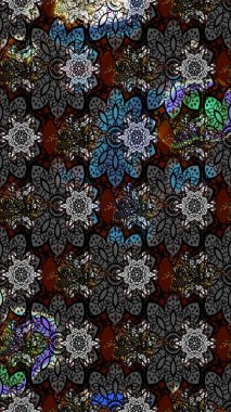 Raster illüstrasyonundaki çiçek desenli çizim. Siyah renkte çiçekler.