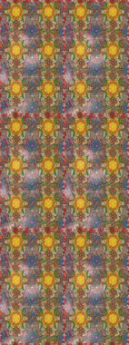 Nakış desenli çiçek deseni. Parmak izi, kumaş, duvar kâğıdı, tekstil için raster dokusu. Renkli grunge soyut arkaplanı colokahverengi ve nötr çiçeklerle zenginleştirir.