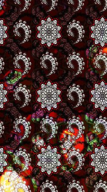 Vadinin çiçekleri siyah ve kahverengi renklerde. Çiçeksel çizim kalıbının çizimi.