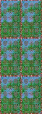 Raster illustration. In nice textile style on green and blue colors. Floral seamless pattern with watercolor flowers.