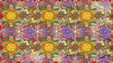 Raster illüstrasyonu. Kahverengi ve nötr renklerde çiçekler. Tropik, dikişsiz çiçek deseni..