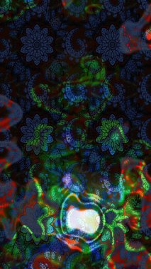 Asya tekstil tarzında. Çiçek desenli çizim. Düz Çiçek Elementleri Tasarımı. Siyah ve mavi renkte çiçekler. Renkli Bahar Teması eskiz kalıbı. Raster illüstrasyonu.