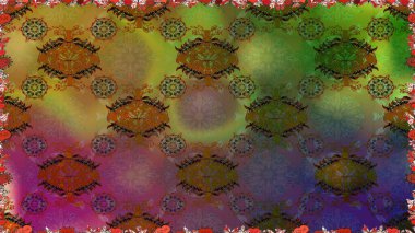 Raster Çiçek İllüstrasyonu 'nun şirin tekstili. Kahverengi ve yeşil renklerde etnik çiçeklerle kusursuz bir desen..