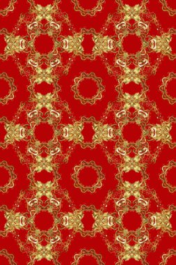 Kahverengi, turuncu ve kırmızı renklerde Raster altın deseni. Kış sembolü, Mutlu Noeller, Mutlu yıllar 2019. Altın kar taneleri basit, pürüzsüz desen. Soyut duvar kağıdı, ambalaj dekorasyonu