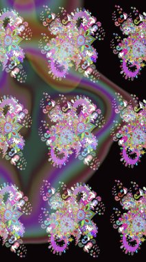 Raster deseni. Küçük çiçekteki sevimli çiçek deseni. Siyah ve kahverengi renklerde. Soyut çiçek çizim kalıbı arka planı. Raster illüstrasyonu.