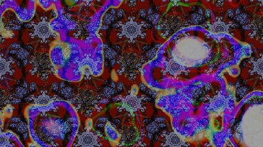 Üzerinde gelincikler ve vadi zambakları olan renkli çiçek desenli nakış deseni. Tekstil tasarımı için kahverengi ve mor renkli geleneksel halk çiçekleri buketi.