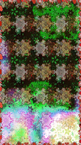 Gri ve yeşil renkli şirin tekstil tarzında. Çiçek arkaplan. Raster illüstrasyonu. Çiçek duvar kâğıdı. Renkli, pürüzsüz desen.