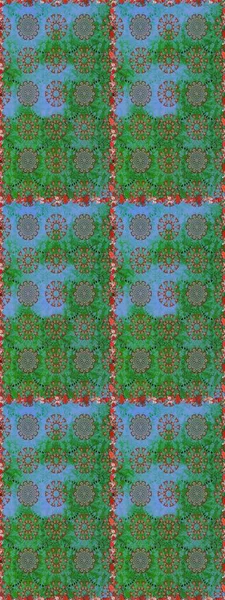 Raster illustration. In nice textile style on green and blue colors. Floral seamless pattern with watercolor flowers.