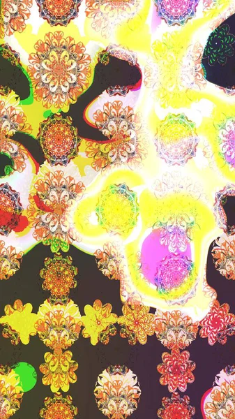 Raster çiçek desenli çiçek deseni, yapraklar, dekoratif elementler, sıçrama, lekeler, el çizimi kontur çizgileri ve Doodle çizim stili, grafik raster çizim çizimi.