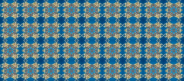 Kusursuz ortaçağ çiçek deseni. Raster illüstrasyonu. Dekoratif simetri arabesk. Altın maviye, gri ve bej renklere. Doğum günü, davetiye ya da afiş için tebrik kartı.