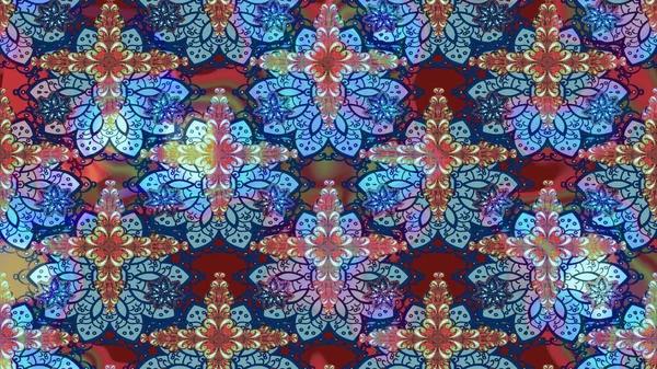 Düz Çiçek Elementleri Tasarımı. Süslü kumaş deseni. Raster illüstrasyonundaki çiçek desenli çizim. Renkli Bahar Teması çizim şablonu.