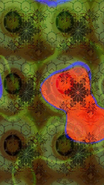 Raster illüstrasyonundaki çiçek desenli çizim. Yeşil renkte çiçekler.