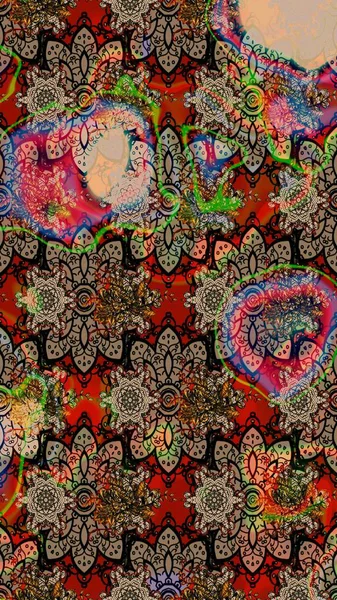 Varicolobeige Raster çizimi. Birçok bej ve soyut çiçekli tropikal çizim deseni. Küçük çiçekte sevimli çiçek deseni var..