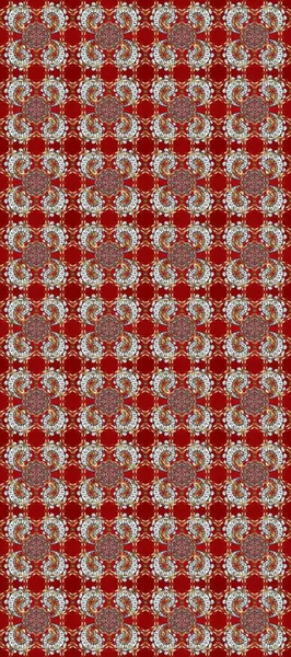 Kırmızı, kahverengi ve gri renklerde altın. Kusursuz ortaçağ çiçek deseni. Raster illüstrasyonu. Dekoratif simetri arabesk. Doğum günü, davetiye ya da afiş için tebrik kartı.