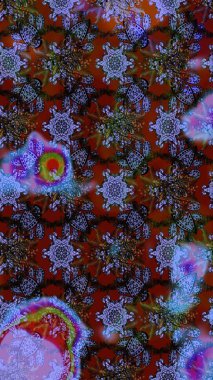 Küçük çiçekte hoş bir çiçek deseni var. Çiçeksel elementlerle süslenmiş zarif raster dokusu. Parlak çiçekli kahverengi ve mor renkler üzerine soyut çizim deseni.