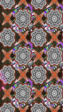 3D çiçekler, eskiz. Raster illüstrasyonu. Gri ve kahverengi renklerde.