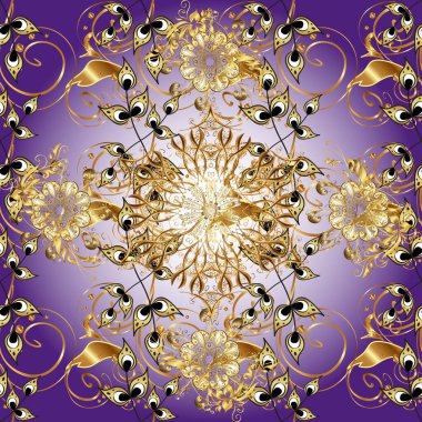 Geleneksel oryantasyon süsü. Kusursuz klasik vektör nötr, mor ve altın desenli. Klasik vintage arkaplan.