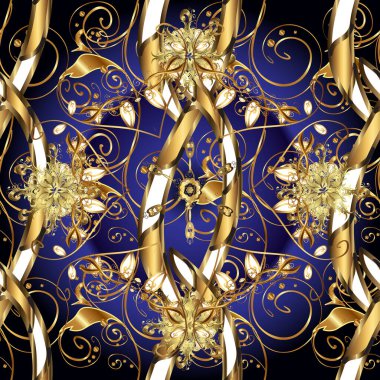 El yapımı dekoratif çerçeve, albüm kapağı, tebrik kartı, klasik Art deco tarzı. Altın karalama fantezi yapraklarından vektör soyut çiçek çelengi ve siyah ve mavi renkte çiçek..