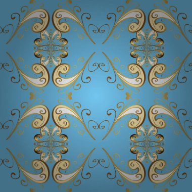 Süslü dekorasyon. Damask altın soyut çiçek deseni beyaz, nötr ve gri renklerde. Vektör illüstrasyonu.