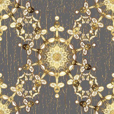 Kusursuz klasik vektör altın deseni. Bej ve gri renklerdeki altın desenli altın elementler. Geleneksel oryantasyon süsü. Klasik vintage arkaplan.