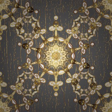 Vektör çizimi. Gri ve bej renklerde altın elementlerle kusursuz desen. Kusursuz klasik vektör altın deseni. Klasik klasik klasik arka plan. Geleneksel oryantasyon süsü.