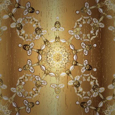 Barok tarzında dikişsiz oryantal süs. Kahverengi ve bej renklerde altın elementler. Geleneksel klasik vektör altın dikişsiz desen.