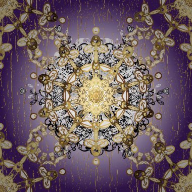 Tarafsız ve mor renklerde altın elementlerle kusursuz desen. Klasik klasik klasik arka plan. Klasik, kusursuz, kusursuz bir vektör. Geleneksel oryantasyon süsü.