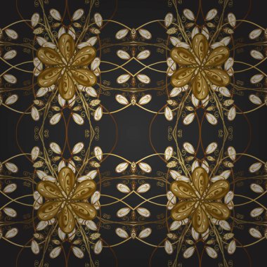 2019 Noel 'i, kar tanesi, yeni yıl. Gri ve kahverengi renklerde, altın elementlerle klasik, pürüzsüz desen.