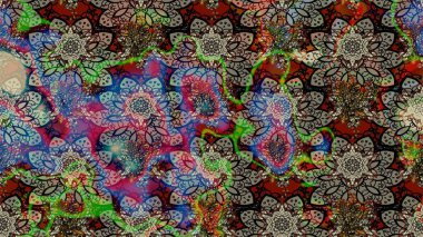 Renkli Bahar Teması eskiz kalıbı. Çiçeksel fantezi tasarımı ve parlak bir arka plan çizimi. Düz Çiçek Elementleri Tasarımı.